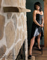SiaLinda: Rock Cora, schwarz, elastisches Kunstleder, asymmetrisch, geschlitzt, O - Rock - SiaLinda.com